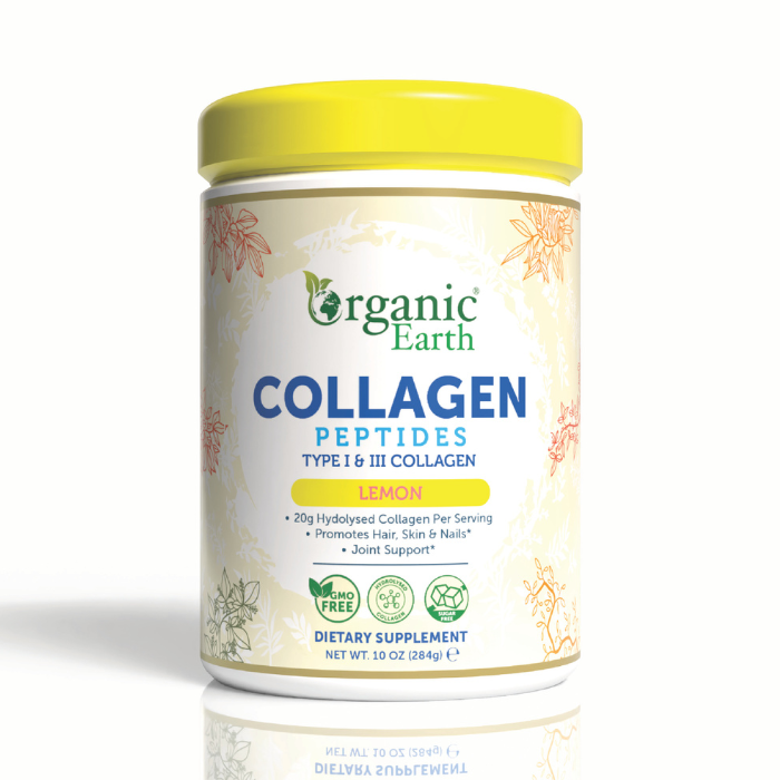 Organic Earth Collagen Peptides Lemon, Hydrolysed Collagen for Skin, Hair, Nails and Joints - 284g