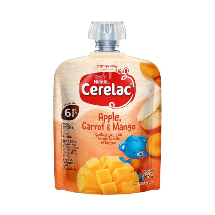 Nestle Cerelac Puree Baby Food Apple Carrot & Mango, 100% Natural Fruit and Veg Blend with Vitamin C, 90g