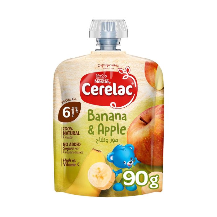 Nestle Cerelac Puree Banana & Apple, Nutritious Baby Food with Vitamin C, No Added Sugar or Salt, 90g