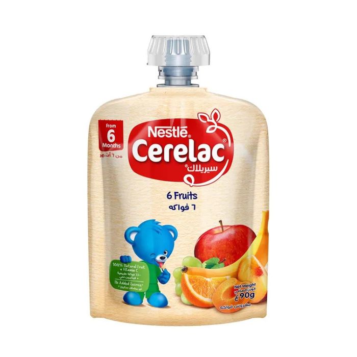 Nestle Cerelac Puree, 6 Fruits, Nutritious Baby Food with Vitamin C, 100% Natural Ingredients, 90g