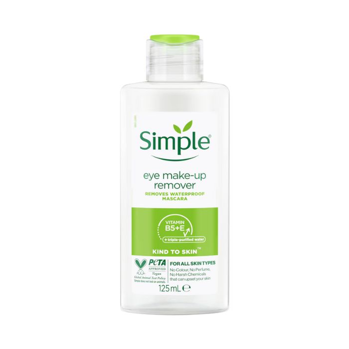 Simple Kind to Skin Eye Make-Up Remover Gentle, Vegan, Non-Greasy Cleanser for Sensitive Eyes, 125ml