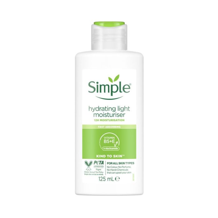 Simple Kind to Skin Hydrating Light Facial Moisturizer Lightweight, 12-Hour Hydration for Sensitive Skin, 125ml