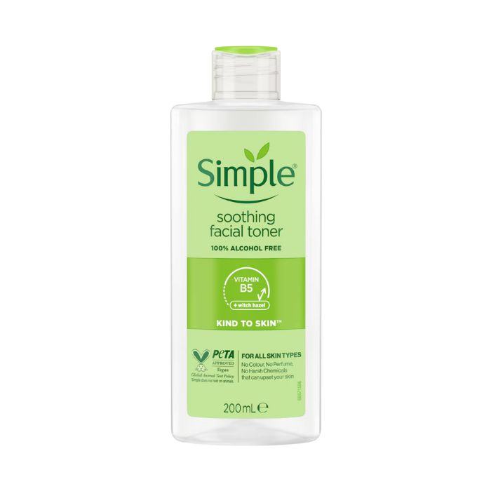 Simple Kind to Skin Soothing Vegan, Gentle, pH-Balancing Facial Toner for Sensitive Skin 200ml