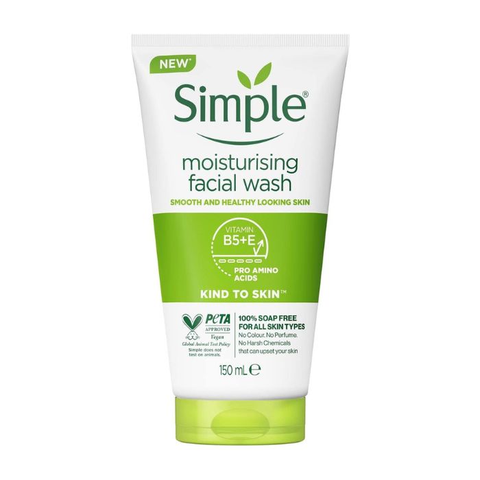 Simple Kind to Skin Moisturizing Facial Wash Hydrating, Gentle Cleanser for Sensitive and Healthy Skin, 150 ml