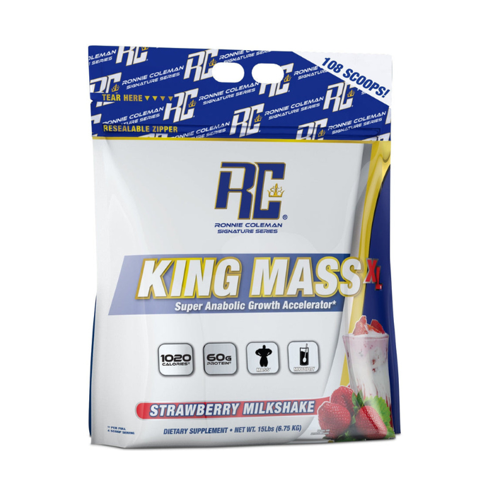 Ronnie Coleman King Mass XL, Strawberry Milkshake Weight Gainer with Protein, Carbs and Creatine - 15lb