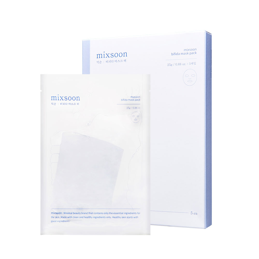 Mixsoon Bifida Mask Pack 25g, Probiotic Sheet with Lactobacillus for Hydration and Skin Balance, 5 pcs