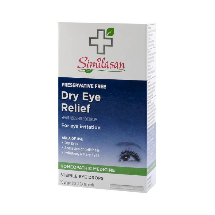Similasan Dry Eye Relief Single Dose Vials 0.4ml, Natural, Preservative-Free Drops, Pack of 20's