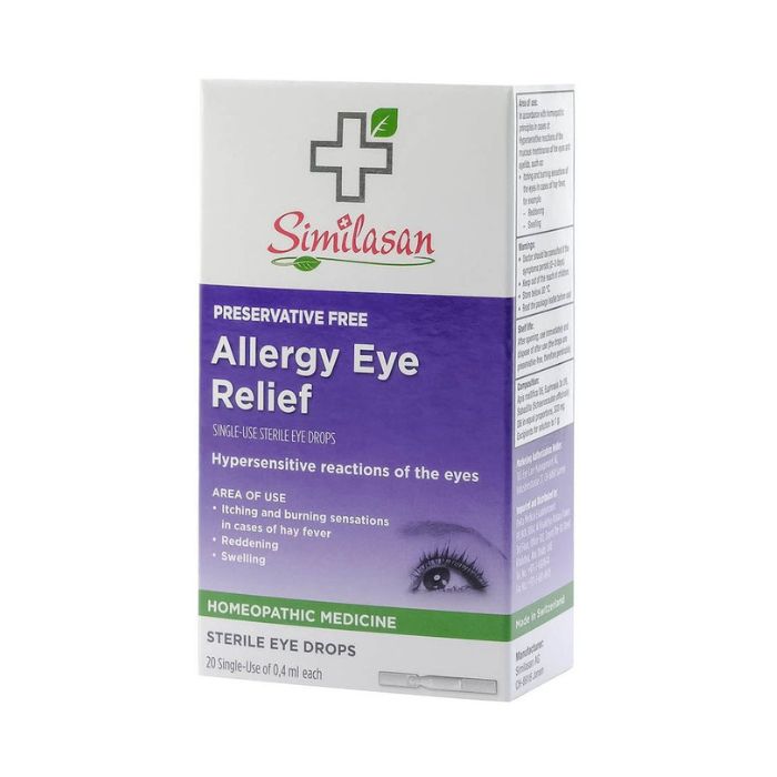 Similasan Allergic Eye Relief Single Dose Vials 0.4ml, Natural Preservative-Free Allergy Drops, Pack of 20's