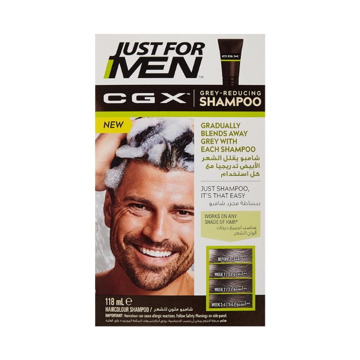 Just for Men Control GX Grey-Reducing Hair Color Shampoo, Gradually Blend for Natural Look, 118ml