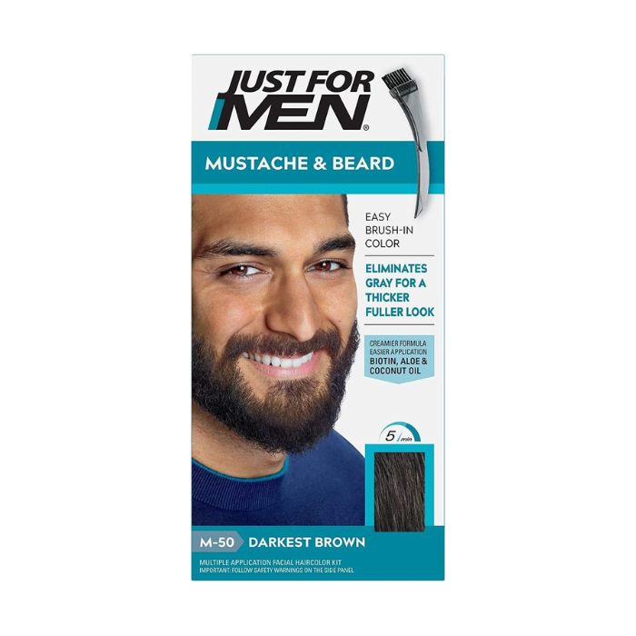 Just For Men Mustache & Beard Gel Darkest Brown M-50 – 5 Min Grey Cover, Biotin and Aloe Conditioning