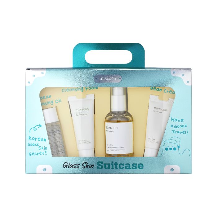 Mixsoon Glass Skin Suitcase – Travel Skincare Set with Bean Cleansing Oil, Centella Foam, Essence and Cream
