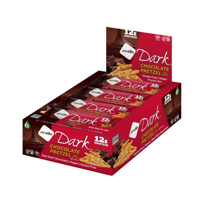 NuGo Dark Chocolate Pretzel Bar 50g, 12g Protein, Gluten Free, No Palm Oil, Pack of 12 pcs