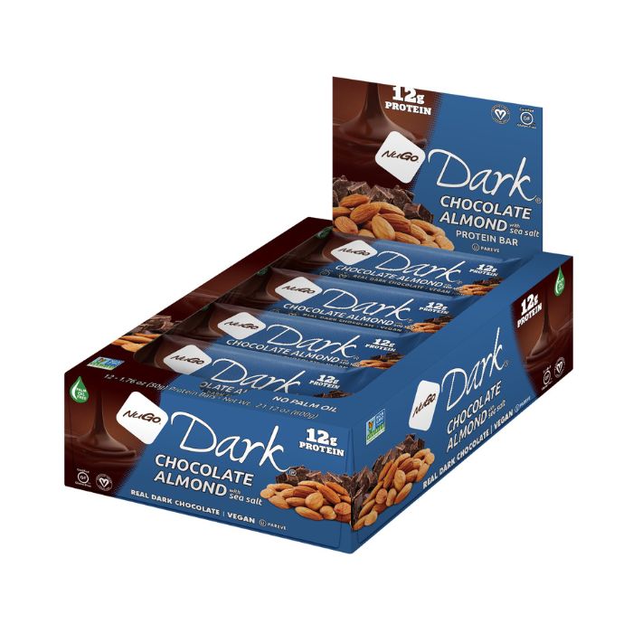 NuGo Dark Chocolate Almond Sea Salt Protein Bar 50g, 12g Vegan Protein, Gluten Free, Pack of 12 pcs