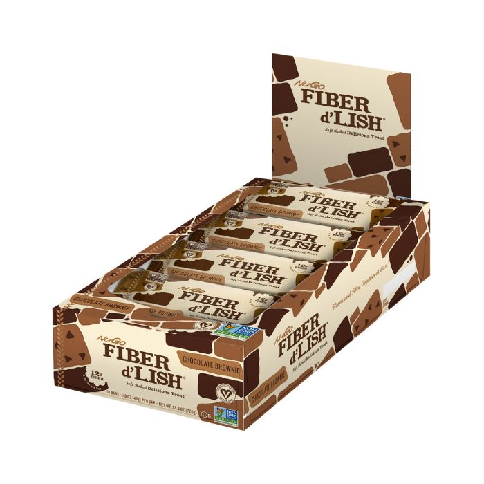 NuGo Fiber D’Lish Chocolate Brownie Bar 45g, Fiber, Vegan, Soft-Baked Digestive Health Snack, Pack of 16 pcs