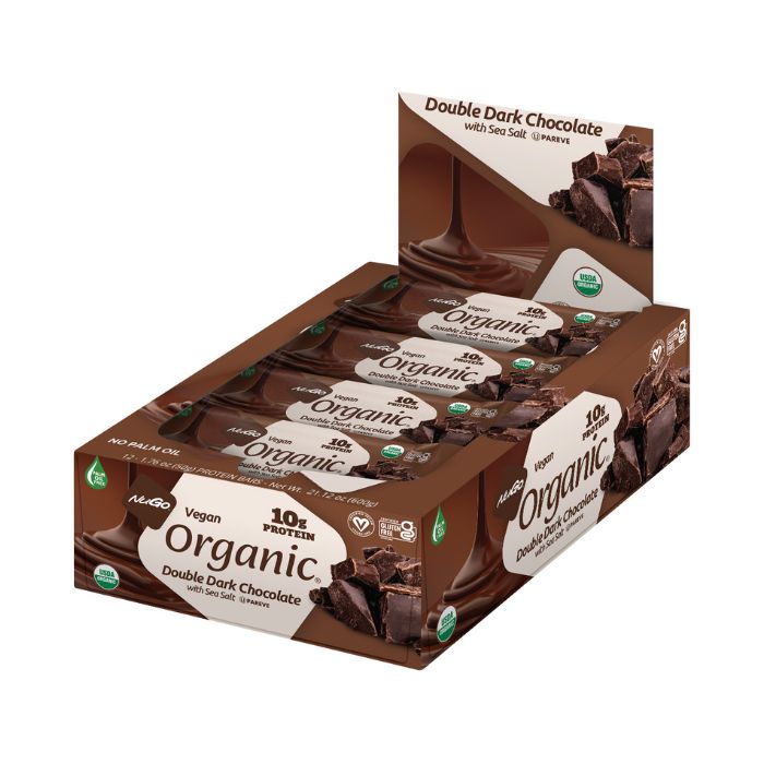 NuGo Organic Double Dark Chocolate Protein Bar 50g, Vegan, Gluten Free, 10g Protein, Pack of 12 pcs