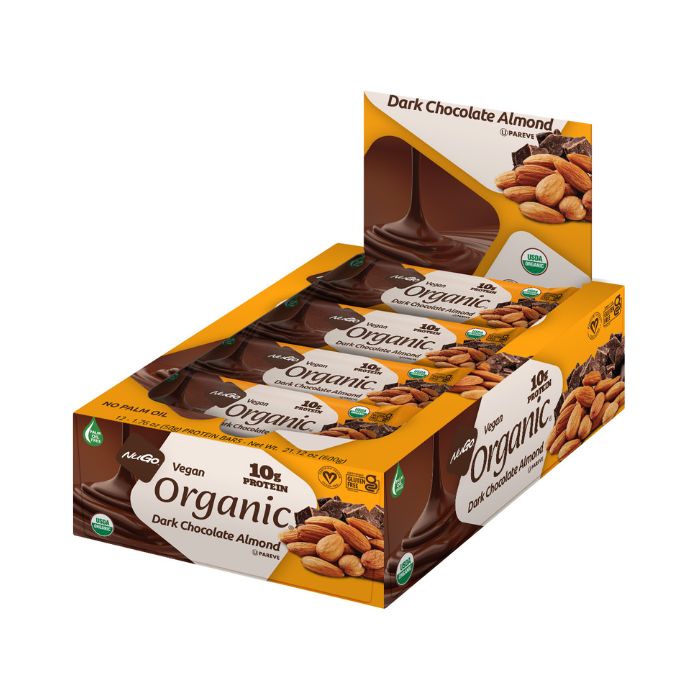 NuGo Organic Chocolate Almond Protein Bar 50g, Vegan, Gluten Free, 10g Plant Protein, Pack of 12 pcs
