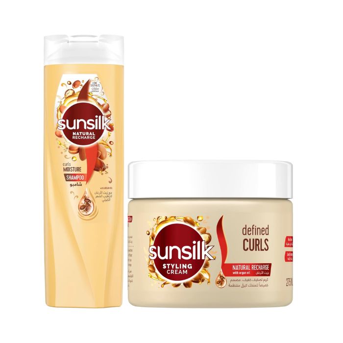 Sunsilk Natural Recharge Curls Moisture Shampoo with Argan Oil 400ml + Defined Curls Style Cream 275ml
