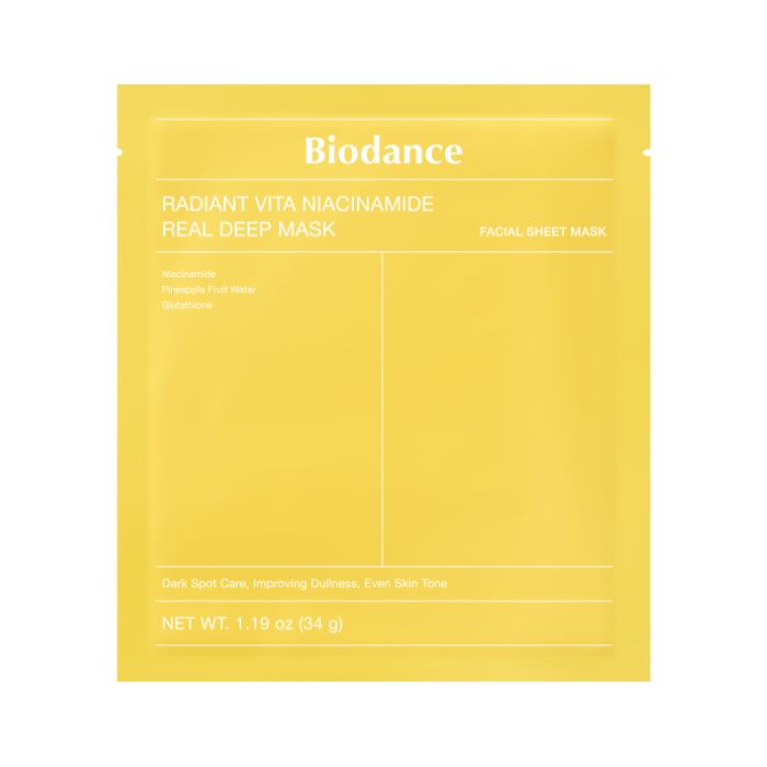 Biodance Radiant Vita Niacinamide Real Deep Hydrogel Sheet Mask, Brightening, Dark Spot and Glow, 34g