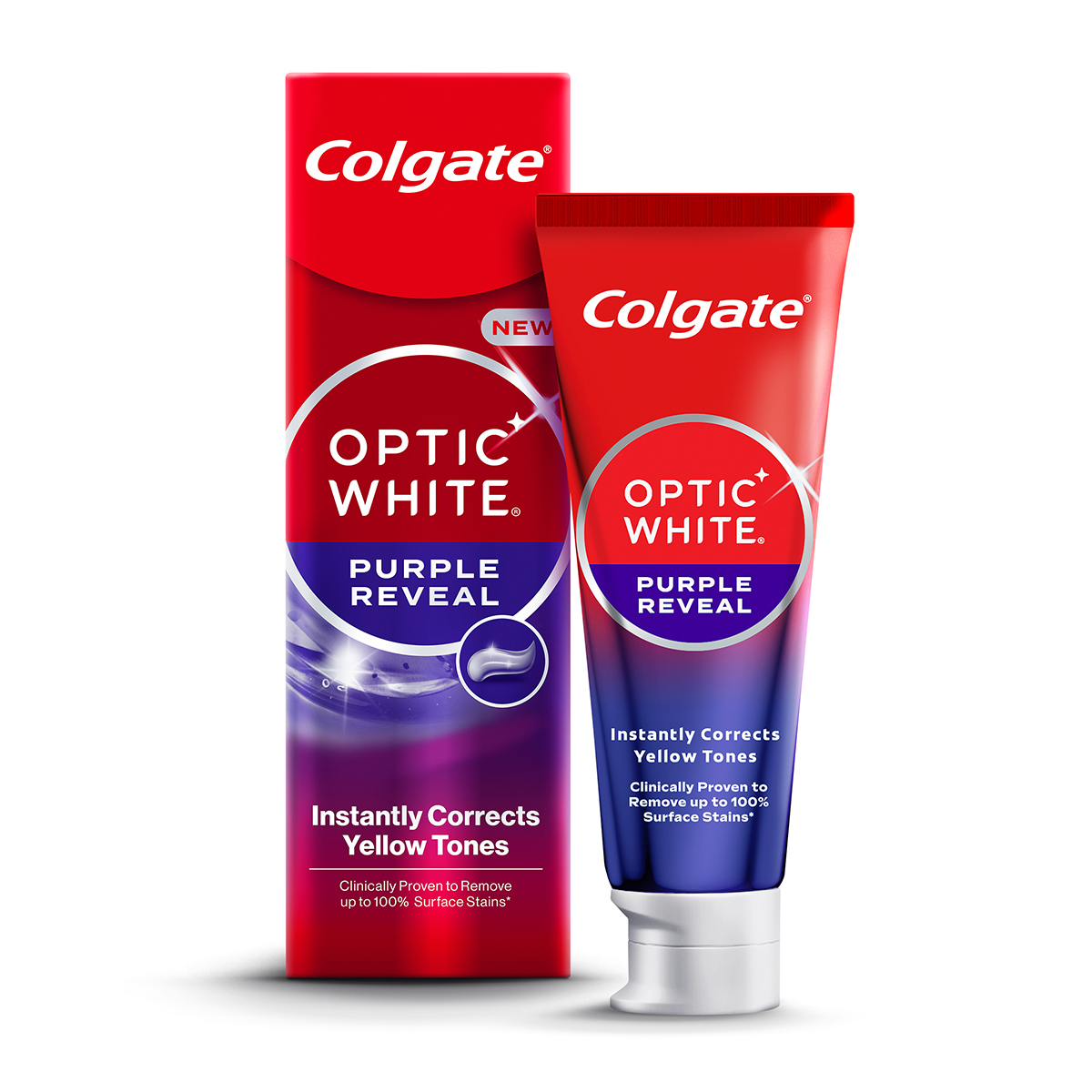 Colgate Optic White Purple Reveal Toothpaste, Instant Color-Correcting Whitening, Enamel-Safe, 75ml