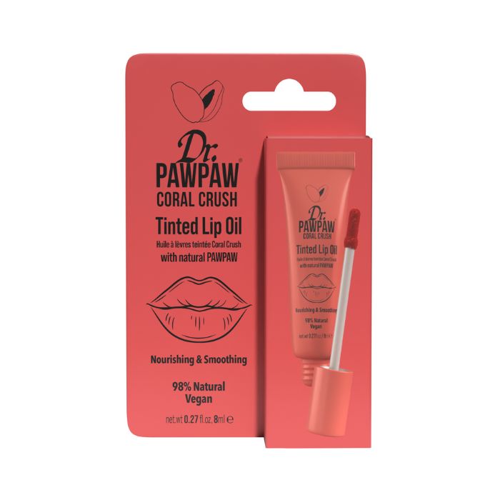 Dr. PawPaw Tinted Lip Oil, Coral Crush, Natural Glossy Lip Oil with Papaya and Aloe, 8ml